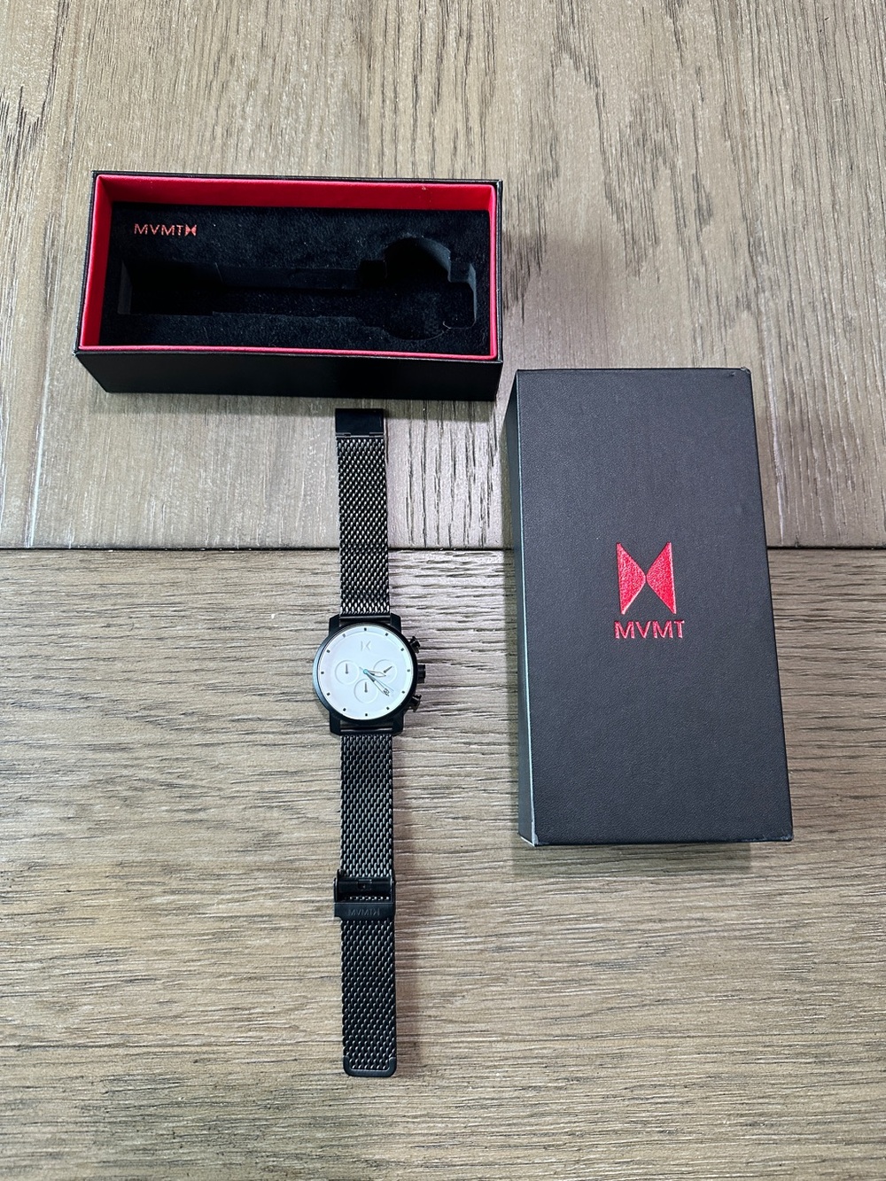 MVMT Men’s Watch Black Mesh Strap White Face